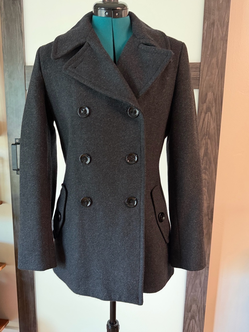 Calvin Klein Women's Charcoal Double-Breasted Peacoat